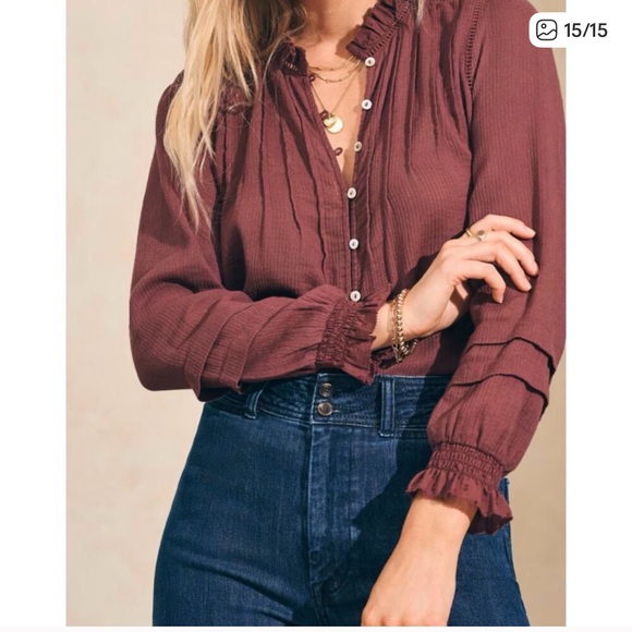 Faherty Willa Blouse Top Catawaba Grape Boho Top L - Picture 1 of 2